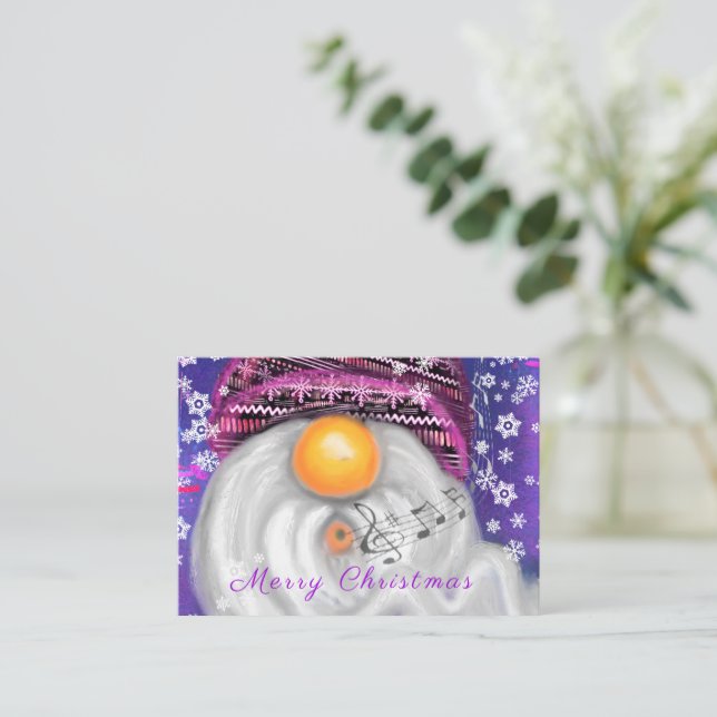 Cartão De Notas Gnomo De Chapéu Roxo Canta Uma Canção De Natal - F (Em pé/Frente)