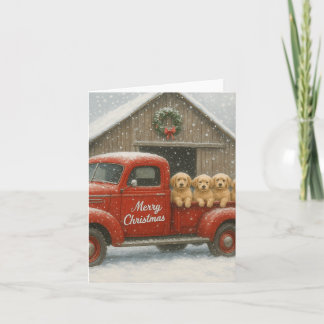 Cartão De Notas Golden Retriever Puppies in Truck Christmas Card