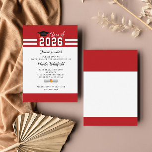 Cartão De Notas Graduação Simples Vermelho Branco Graduado Moderno