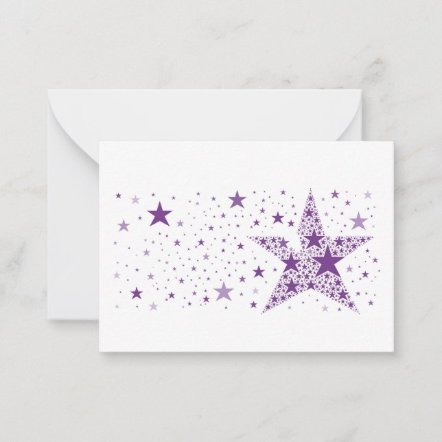 Cartão De Notas Grande Estrela feita de Pequenas Estrelas em Púrpu (Frente)