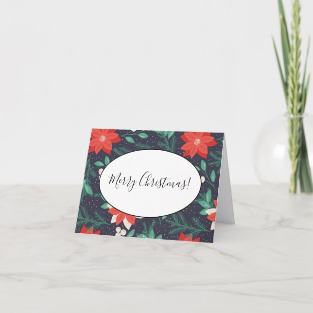 Cartão De Notas Grandes Poinsetos de Natal Vermelho e Branco (Frente)
