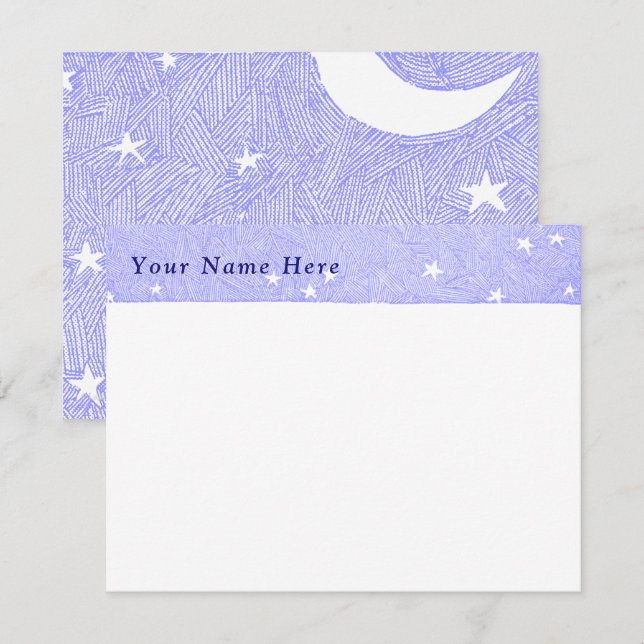 Cartão De Notas Grave de Lua Azul e Estrelas Personalizado  (Frente/Verso)
