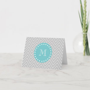 Cartão De Notas Gray & Teal Modern Chevron Custom Monogram