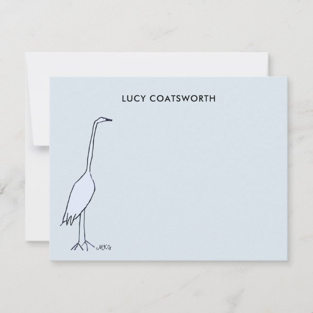 Cartão De Notas Great Blue Heron Monogram Marsh Bird Art Sky Blue (Frente)