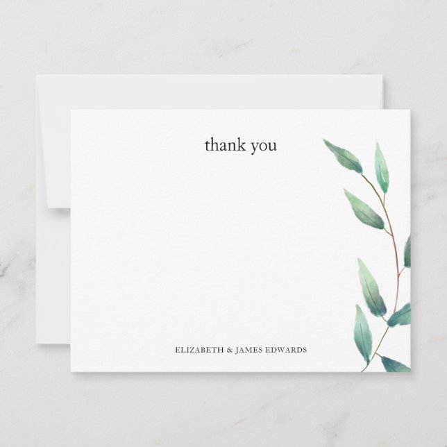 Cartão De Notas Green Leaves Thank You Couple Personalized (Frente)