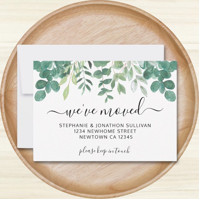 Cartão De Notas Greenery do Orçamento Mudamos o lançamento (Criador carregado)