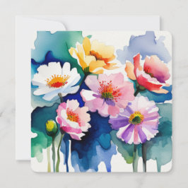 Cartão De Notas Greeting Card with Watercolor Flowers - 4