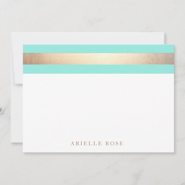 Cartão De Notas Grelha Azul Turquesa Dourada Elegante (Frente)