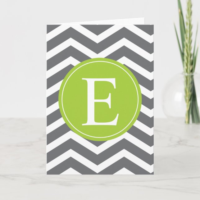 Cartão De Notas Grey White Chevron Green Monogram (Frente)