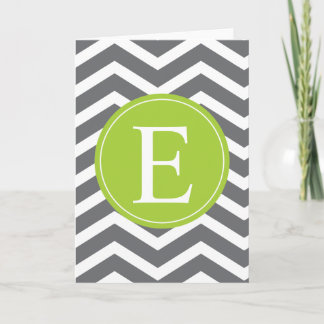 Cartão De Notas Grey White Chevron Green Monogram