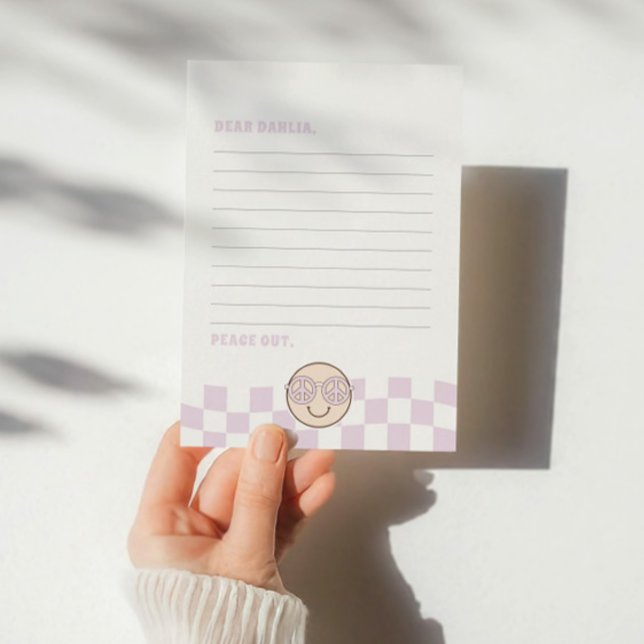 Cartão De Notas Groovy Girl Checked Happy Face | Cápsula Horária (Criador carregado)