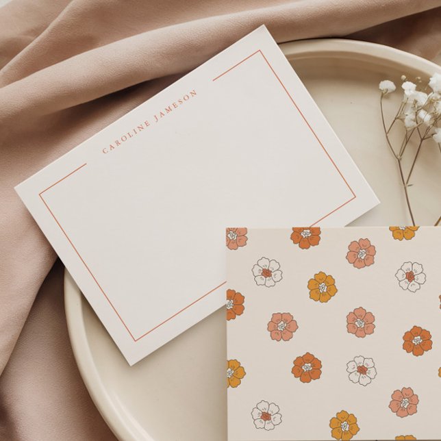 Cartão De Notas Groovy Retro Floral Flat Note Card (Criador carregado)