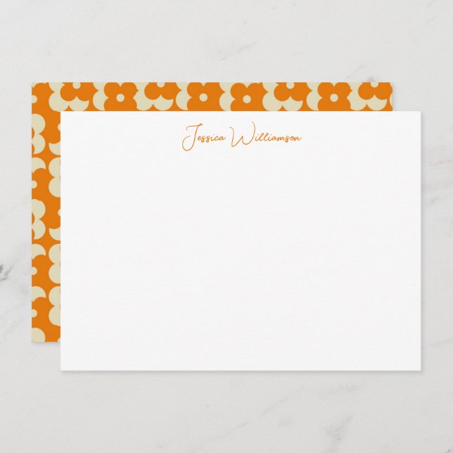 Cartão De Notas Groovy Retro Orange Flower Personalizado Name (Frente/Verso)