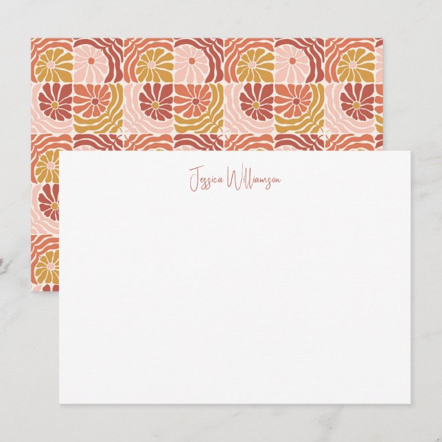 Cartão De Notas Groovy Retro Rosewood Clay Botânico Personalizado (Frente/Verso)