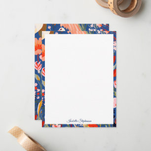 Cartão De Notas Gruas e Flores Coloridas Personalizadas