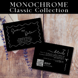 Cartão De Notas Guardar a Data QR Code Black White Monocromático