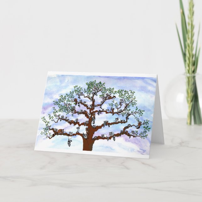 Cartão De Notas Guaxinins em uma árvore (Frente)