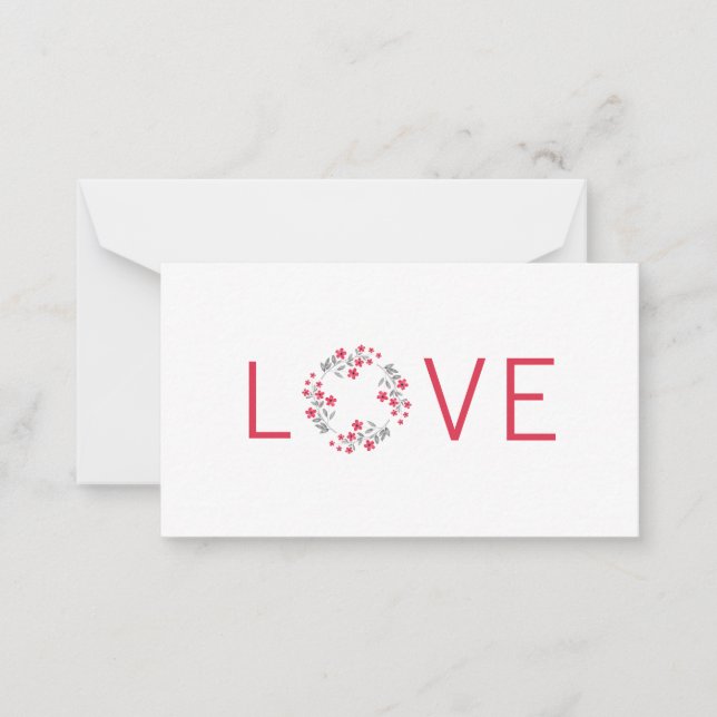 Cartão De Notas Guirlanda Floral Aquarela Cinza Vermelho (Frente)