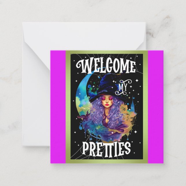 Cartão De Notas Halloween da beleza da bruxa retrô (Frente)