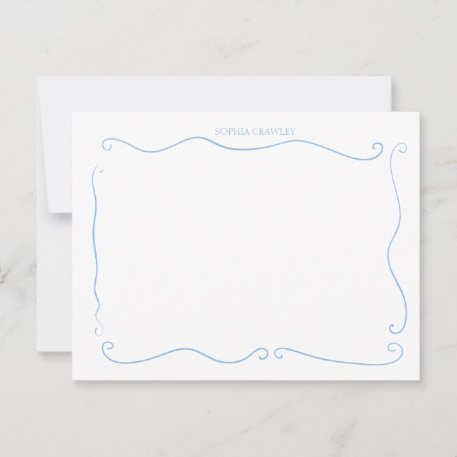 Cartão De Notas Hand Drawn French Blue Whimsical Personalized (Frente)