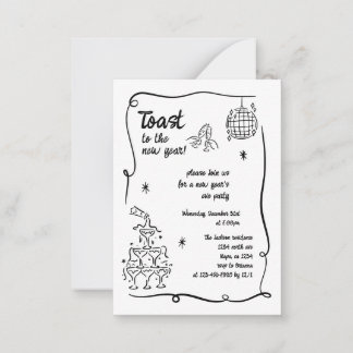Cartão De Notas Hand Drawn Illustrated New Years Eve Party In
