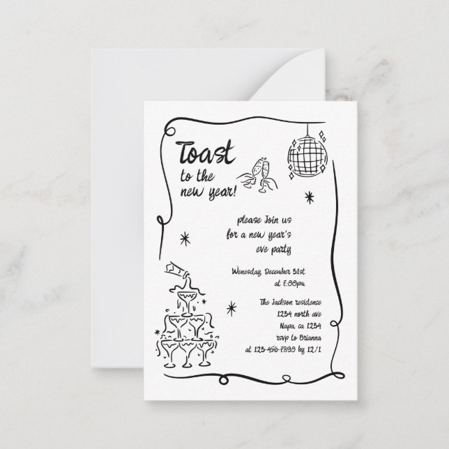 Cartão De Notas Hand Drawn Illustrated New Years Eve Party In (Frente)