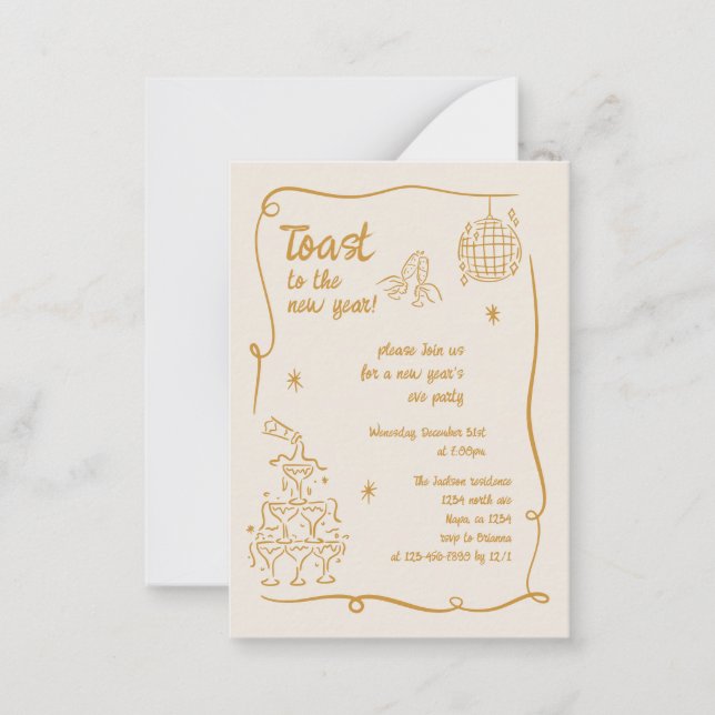 Cartão De Notas Hand Drawn Illustrated New Years Eve Party In (Frente)