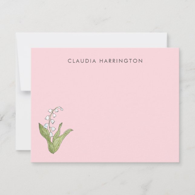 Cartão De Notas Hand-Illustrated Lily of the Valley Pink Floral (Frente)