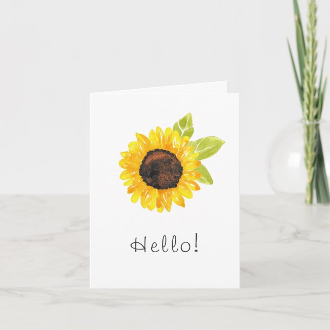 Cartão De Notas Hand Painted Watercolor Sunflower (Frente)