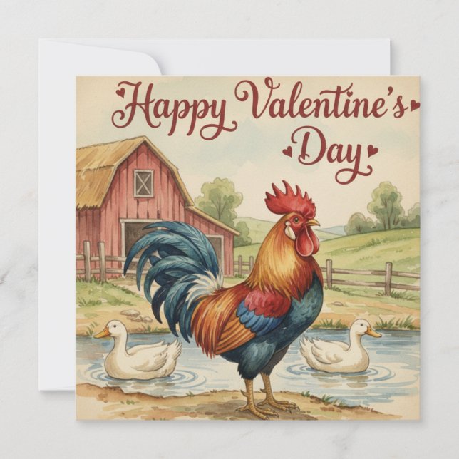 Cartão De Notas Happy Valentine's Day card Rooster Chicken  (Frente)
