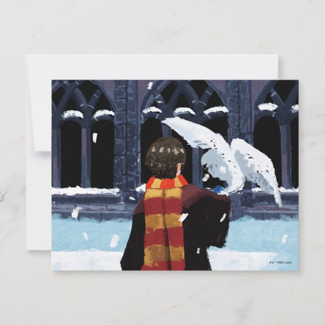 Cartão De Notas HARRY POTTER™ e Hedwig na neve (Frente)