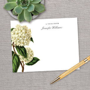 Cartão De Notas Hidrângea Floral Branco Vintage Elegante c/ Nome