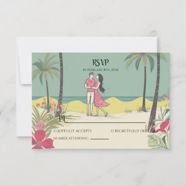 Cartão De Notas História de Amor Tropical Casamento de Verão RSVP (Frente)