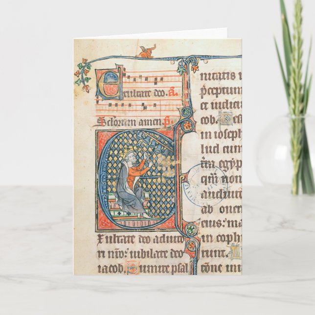 Cartão De Notas Historiated initial depicting King David playing (Frente)