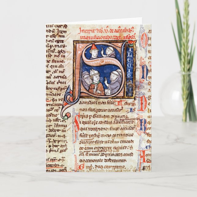 Cartão De Notas Historiated initial 'S' depicting Pope Gregory (Frente)