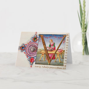 Cartão De Notas Historiated initial 'V' depicting