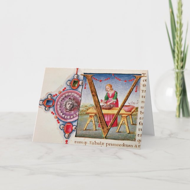 Cartão De Notas Historiated initial 'V' depicting (Frente)