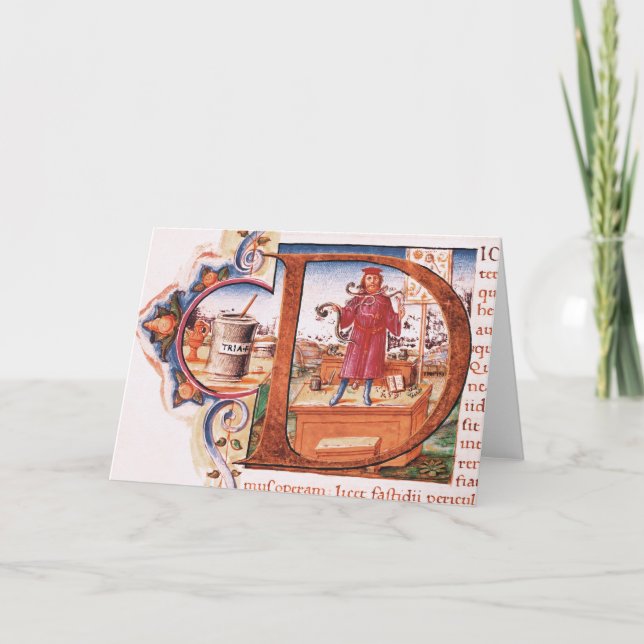 Cartão De Notas Historiated rubrica "D" que descreve um apothecary (Frente)