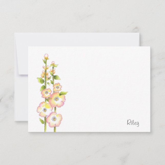 Cartão De Notas Hollyhocks de caneta e de Aquarela (Frente)