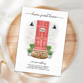 Cartão De Notas Home Sweet Novo Endereço Watercolor Porta Vermelha