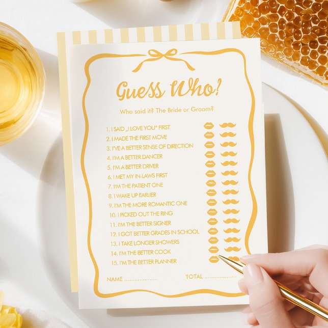 Cartão De Notas Honey Bridal Shower Guess Who Party Game Card (Criador carregado)