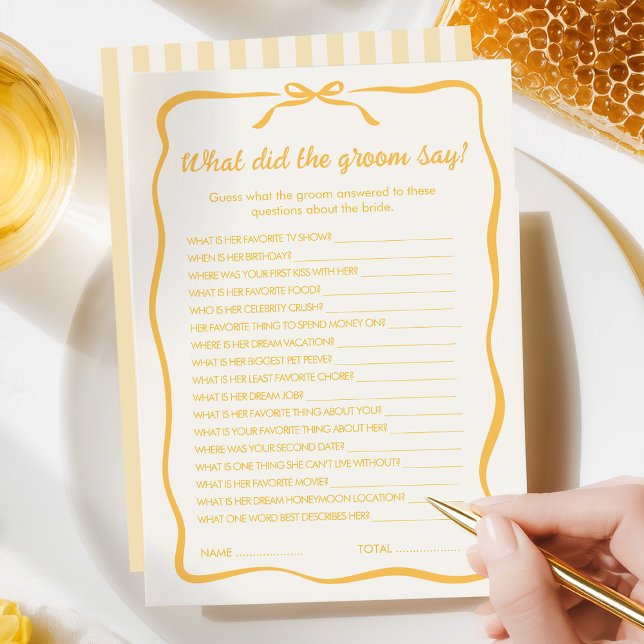 Cartão De Notas Honey Bridal Shower What did the Groom Say Game (Criador carregado)