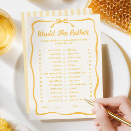 Cartão De Notas Honey Bridal Shower Would She Rather Game Card