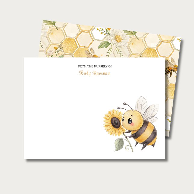 Cartão De Notas Honeycomb Floral Bee Custom Name Nursery  (Criador carregado)