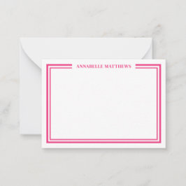 Cartão De Notas Hot Pink Two Border Minimalist Name Monogram
