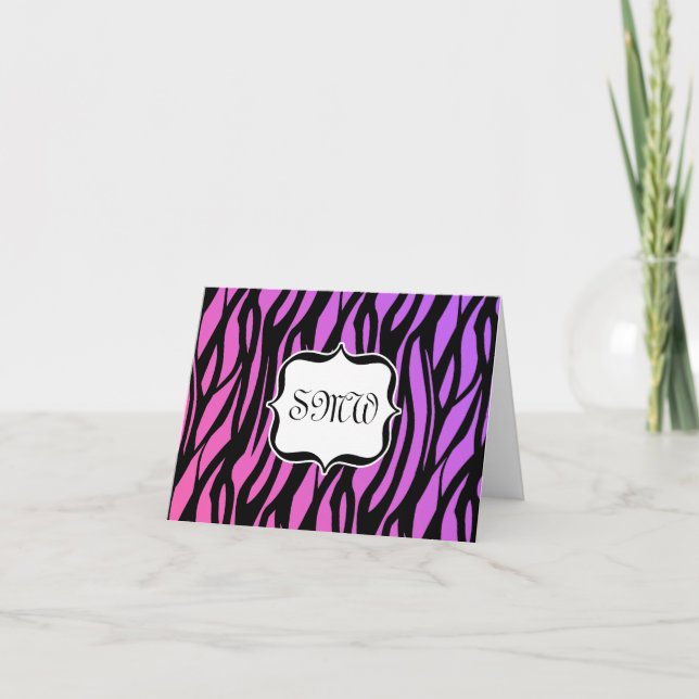 Cartão De Notas Hot Purple/Pink Zebra Stripes Monogram (Frente)