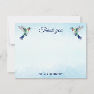 Cartão De Notas Hummingbird Blue Watercolor Personalizado Obrigado