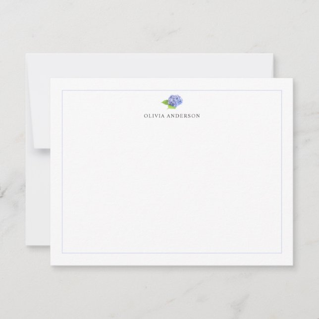 Cartão De Notas Hydrangea Blue Border Personalized Stationery (Frente)
