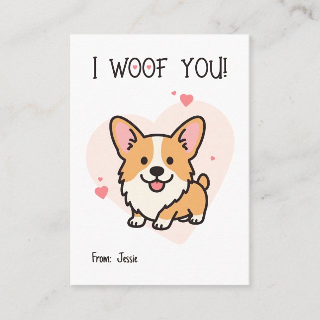 Cartão De Notas I Woof You Corgi Kids Valentine (Frente)