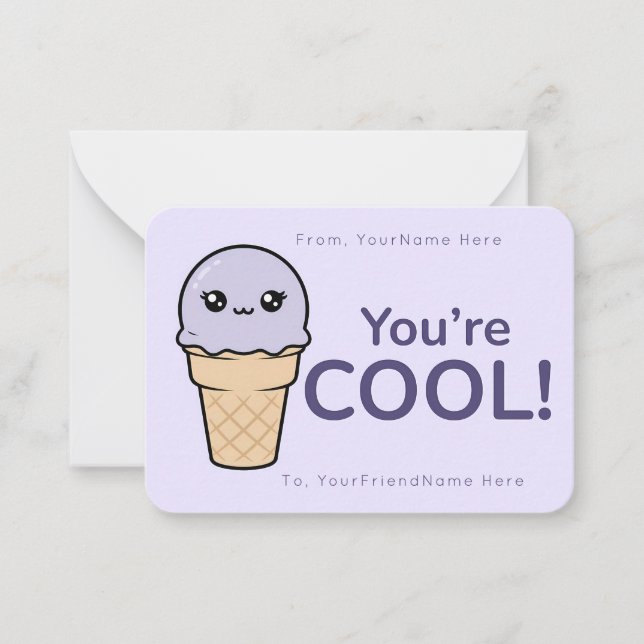 Cartão De Notas Ice Cream Valentine Classroom Card – You’re Cool (Frente)